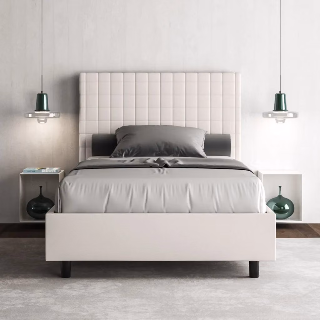 Letto Singolo Moderno con Contenitore a Sollevamento GIORDANOSHOP Bianco L/P/H: 80 x 200 cm – 2