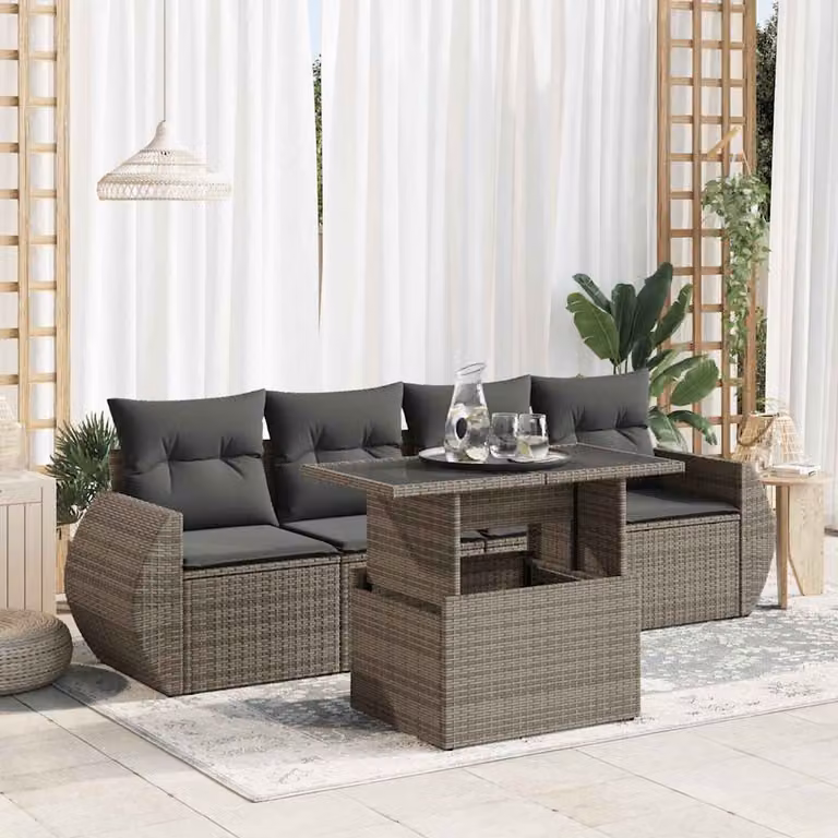 Maison Exclusive - Set Divano da Giardino 5 pz con Cuscini Grigio in Polyrattan