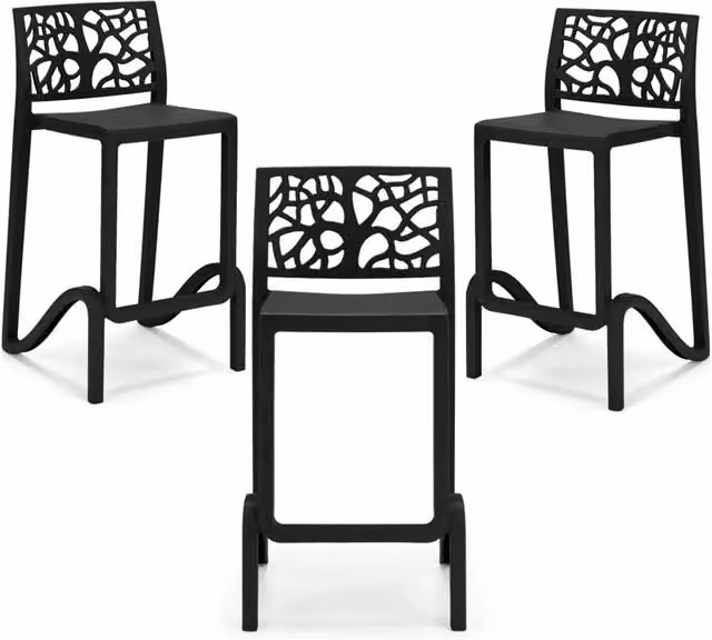 Set 3 sgabelli in polipropilene TETI altezza seduta 75cm, impilabile, idrorepellente, resistente ai raggi UV, design moderno e innovativo, ideale per la cucina, la veranda o giardino colore Ghisa