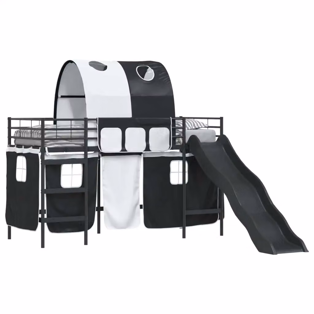 Letto a castello moderno vidaXL per bambini con struttura a casetta e scala, Metallo, Nero, L 194 cm x P 80 cm x H 116 cm – 2