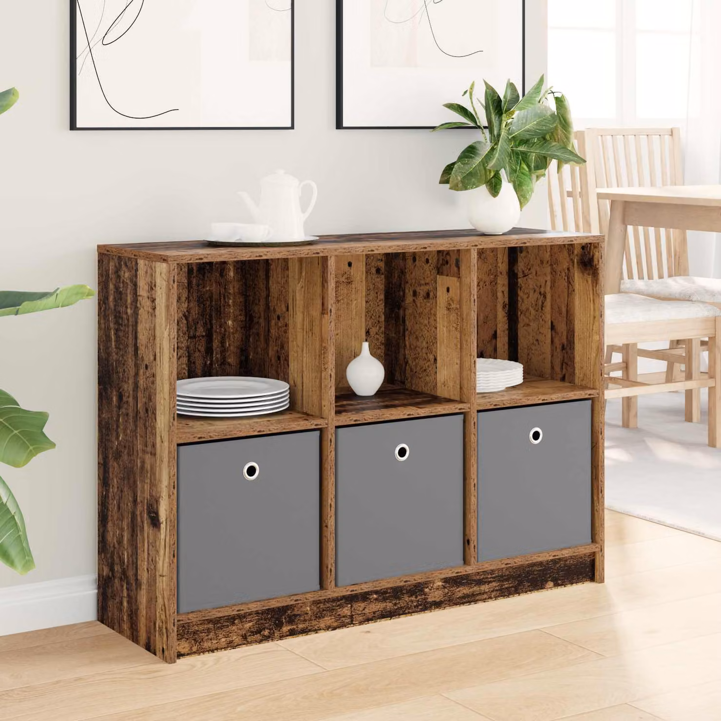 Credenza vidaXL in legno effetto vecchio marrone, stile minimalista, L 102 x P 32 x H 73,5 cm