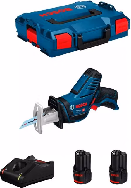 Sega Universale Bosch GSA 12V-14 con 2 batterie da 3,0 Ah, caricabatterie GAL12V-40 e L-Boxx 102, Blu – 1