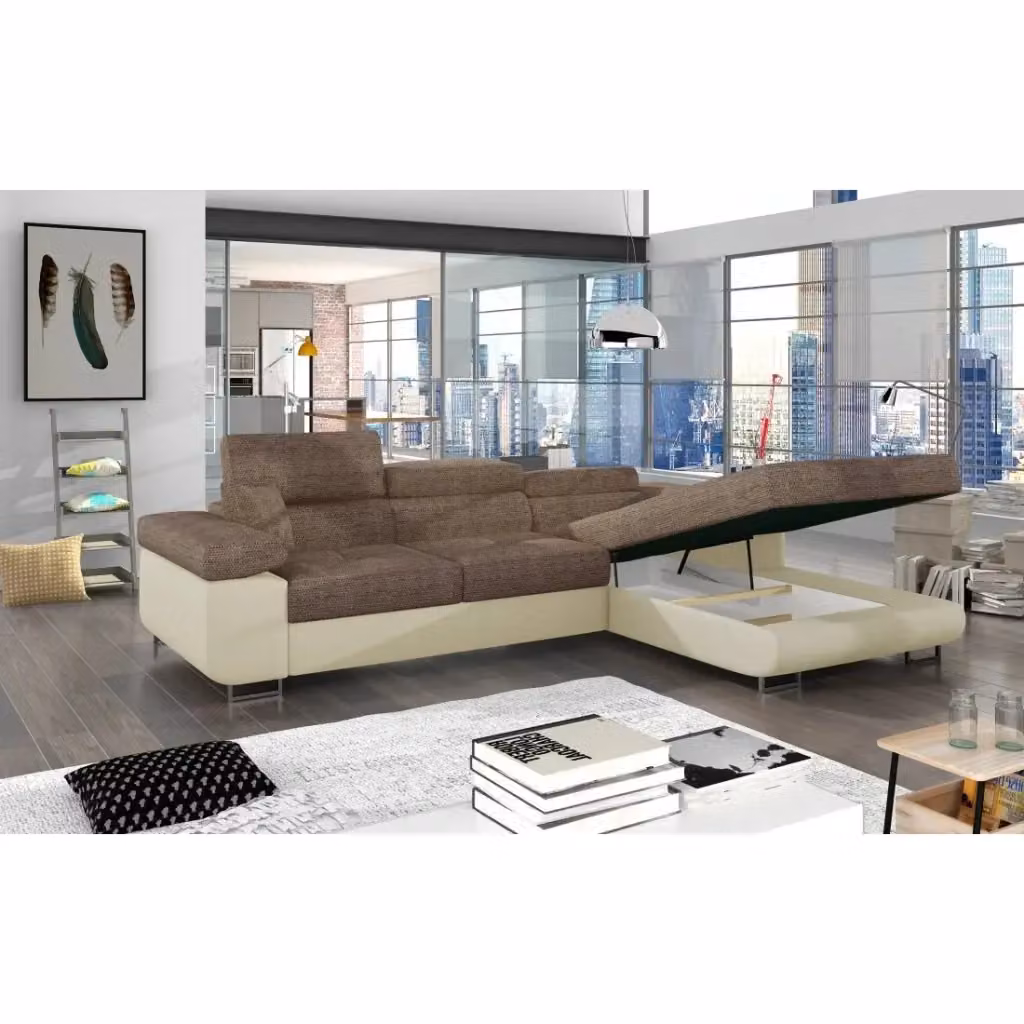Divano ad angolo convertibile MEUBLORAMA AMANDA beige con funzione letto e poggiatesta regolabile, angolo destro, L/P/H: 280 x 149 x 90 cm – 2