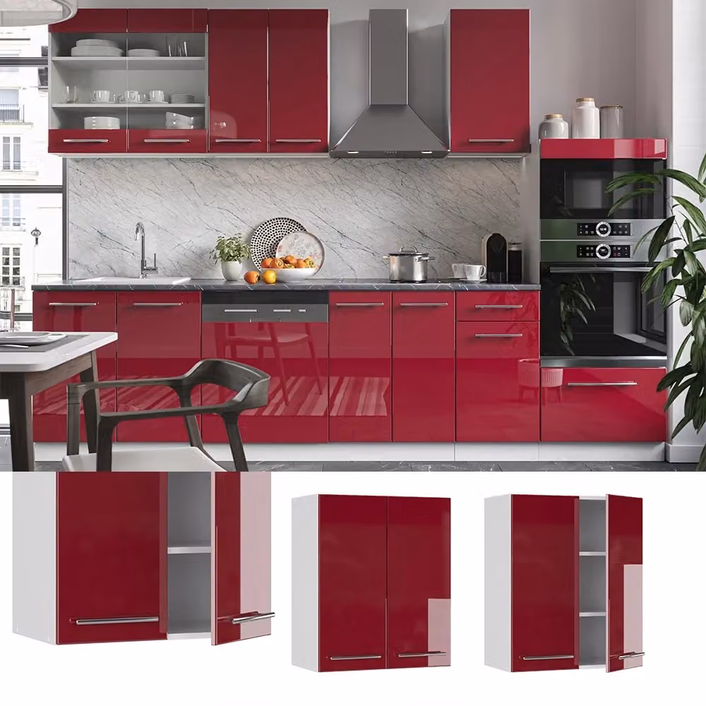 Pensile da cucina Vicco Fame-Line moderno in MDF lucido bordeaux e bianco L: 60 cm, H: 72 cm, P: 34,1 cm – 2