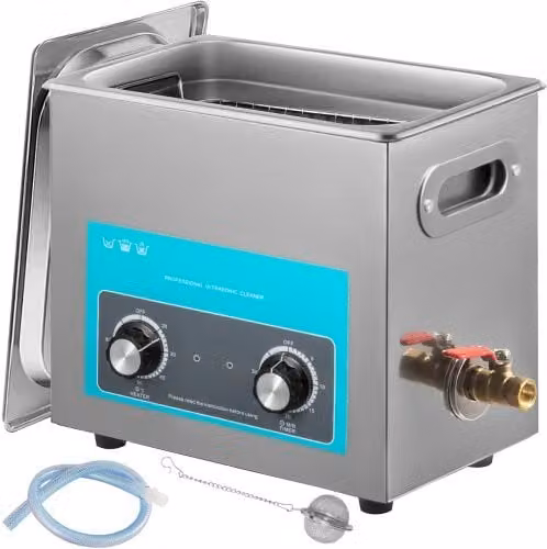 VEVOR Pulitore a Ultrasuoni da 6 L in Acciaio Inossidabile 304 con Controllo a Manopola, Riscaldatore e Temporizzatore, Colore Argento