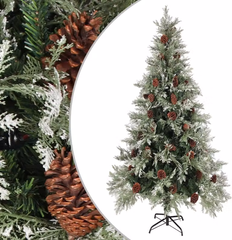 Maison Exclusive - Albero di Natale con decorazioni a forma di pigna, verde e bianco, 225 cm, in PVC e PE