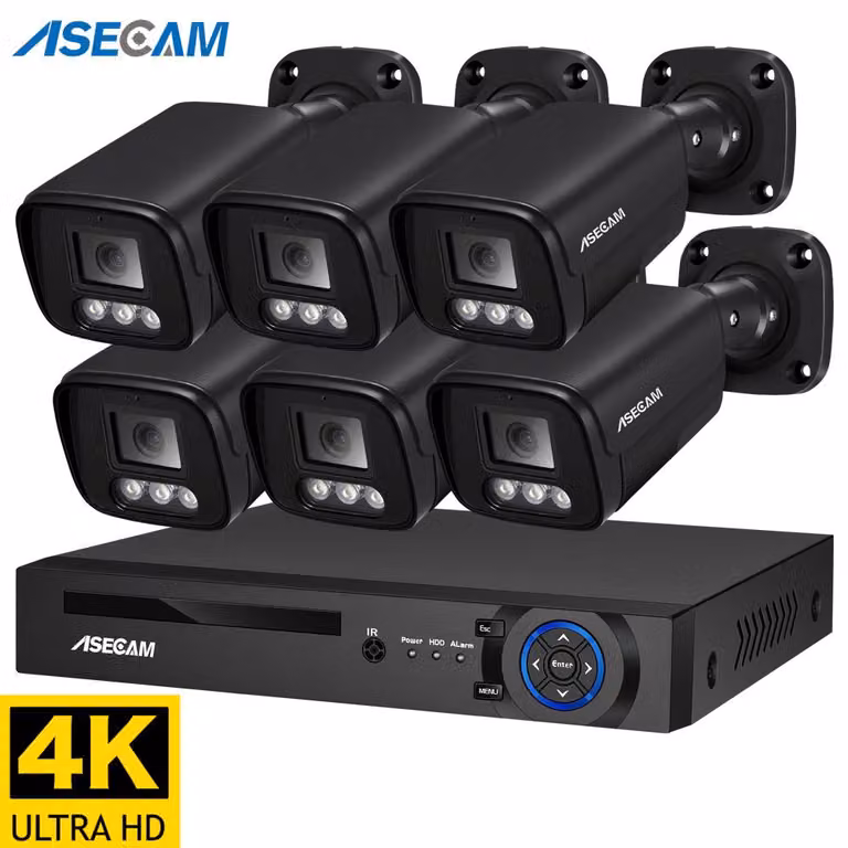 Kit sistema di videosorveglianza - Registratore NVR a 8 canali con 8 telecamere - Risoluzione 8MP 4K - Grado di protezione IP67 (resistente all'acqua)