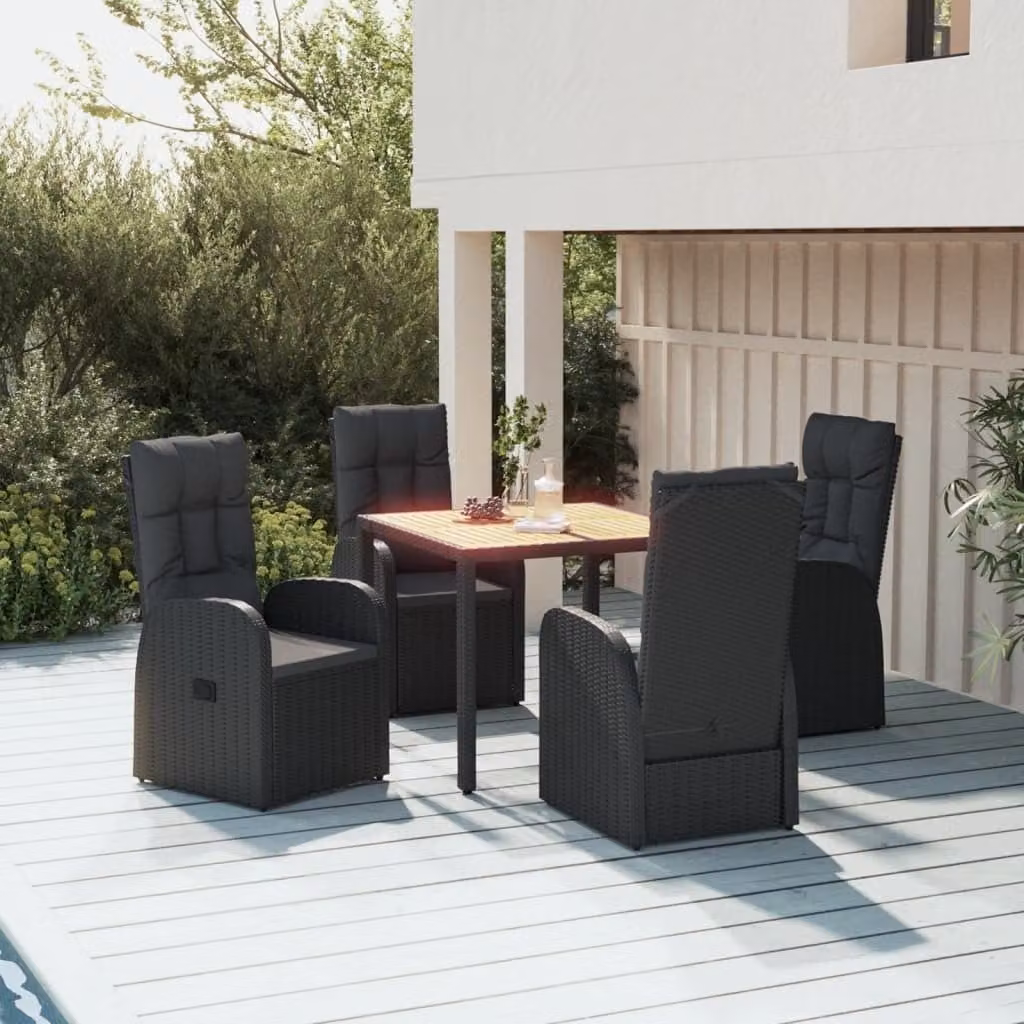Maison Exclusive - Set da pranzo da giardino 5 pezzi con cuscini in polyrattan nero
