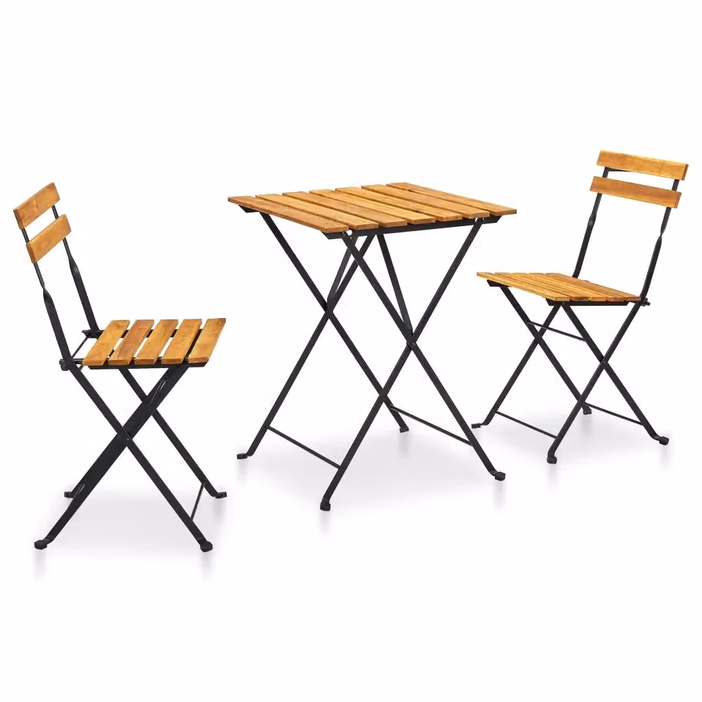 Set da Bistrot Pieghevole 3 pz vidaXL in Legno di Acacia Marrone e Nero – 2