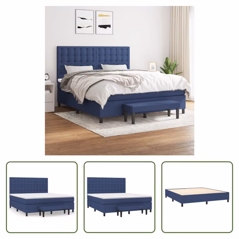 The Living Store Letto a molle con materasso blu 180x200 cm in tessuto
