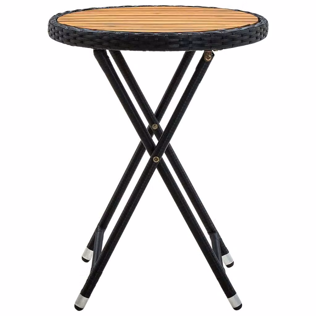 vidaXL Tavolino nero 60 cm in poly rattan e legno massiccio di acacia