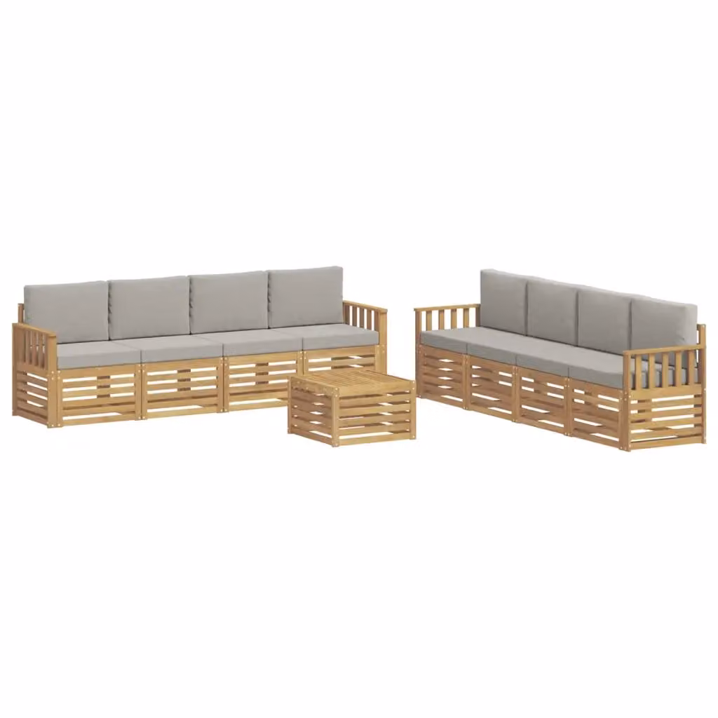 Set di mobili da giardino vidaXL composto da 9 pezzi con divani a L, poltrone e tavolino da caffè in legno di acacia trattato, colore bianco e grigio – 2