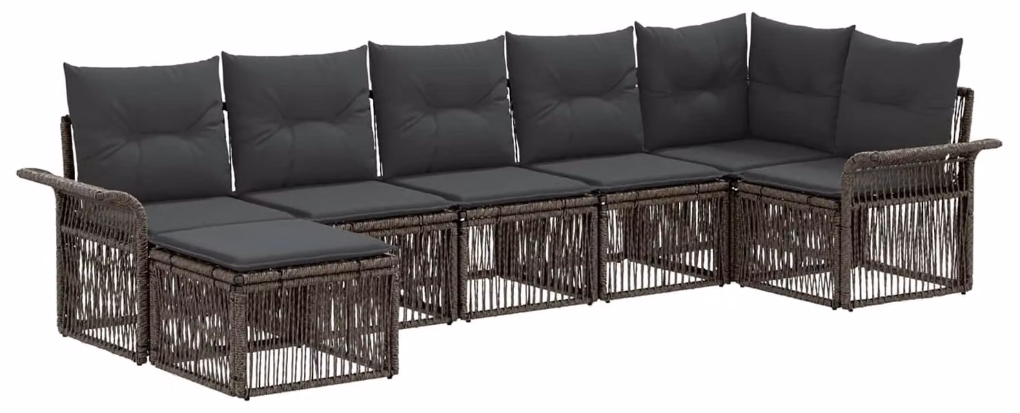 Set da giardino composto da 7 pezzi, colore grigio, realizzato in rattan sintetico