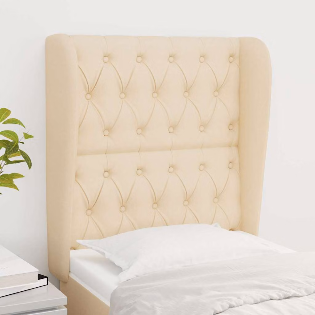 Testiera ad orecchio vidaXL in tessuto beige con struttura in legno e pannello imbottito L: 83 cm, P: 23 cm, H: 118-128 cm