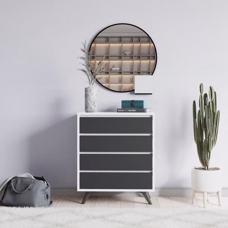 Skye Decor, Suvera - Bianco, Antracite, cassettiera, bianco, 100 % LAMINATO, 70 x 40 x 86 cm
