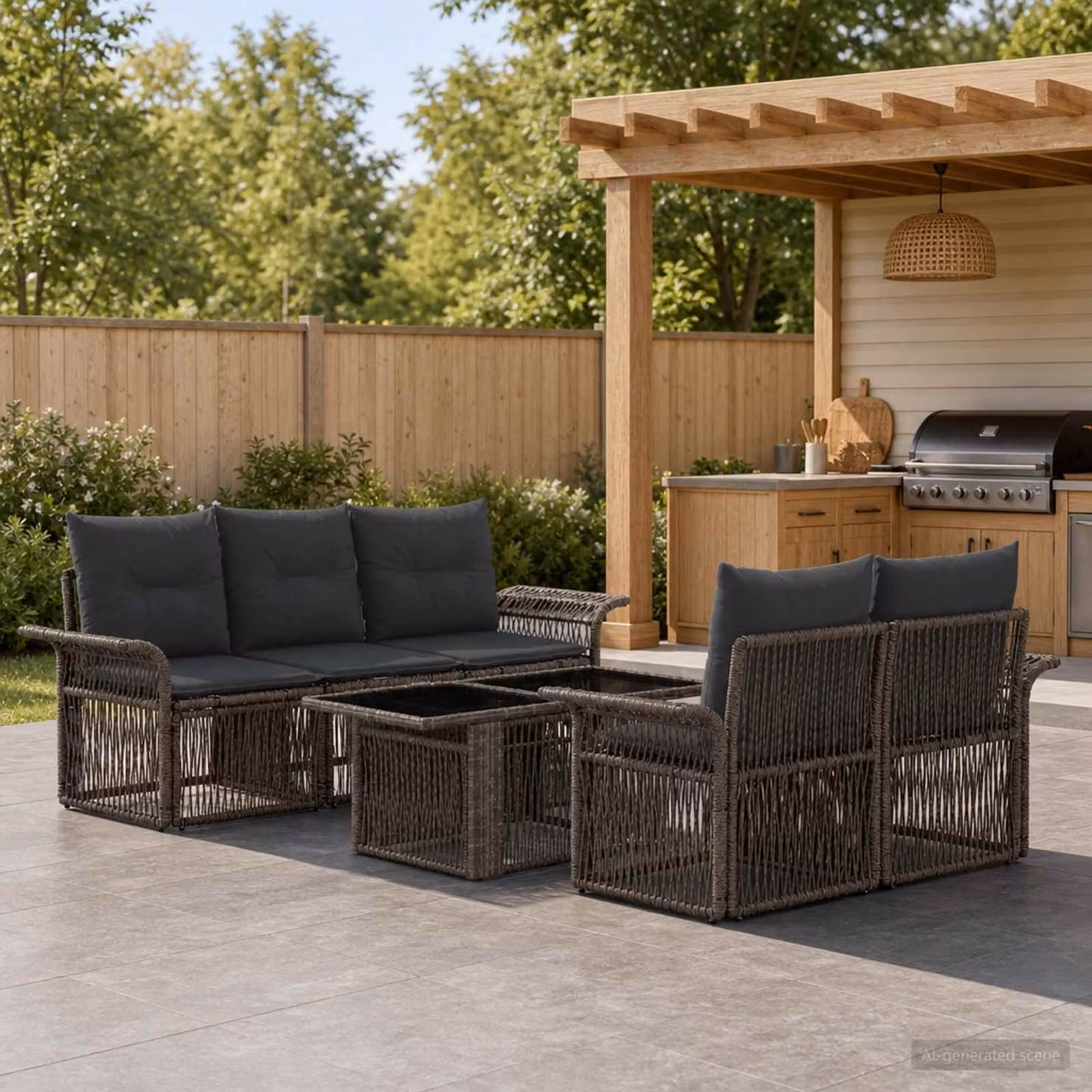 Set Divano da Giardino vidaXL 6 Pezzi in Polyrattan Grigio e Antracite con Tavolino e Cuscini Imbottiti
