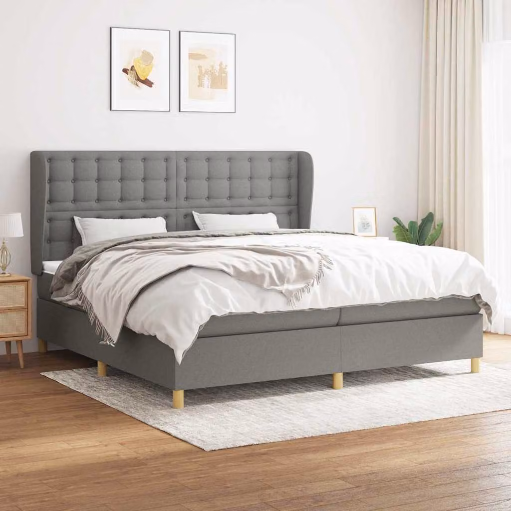 vidaXL Giroletto a Molle con Materasso Ibrido in Tessuto Grigio e Bianco L/P/H: 200 x 200 x 25 cm – 1