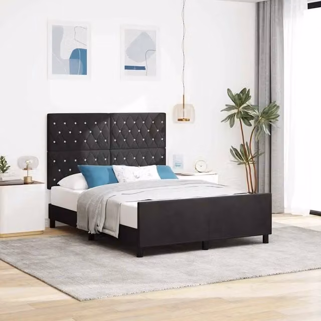 Letto a molle con testiera vidaXL in velluto nero L/P/H: 140 x 190 x 128 cm – 1