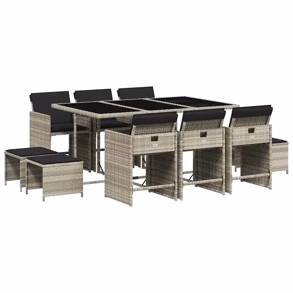Set Pranzo da Giardino vidaXL in Polyrattan con Piano in Vetro e 11 Pezzi Grigio Antracite – 2