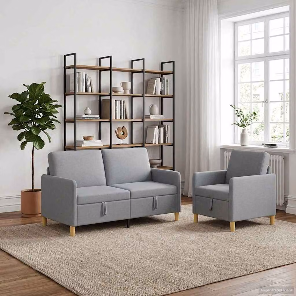 Set di 2 Divani Moderni vidaXL con Contenitore, Rivestimento in Tessuto Grigio con Seduta Sollevabile per il tuo Soggiorno
