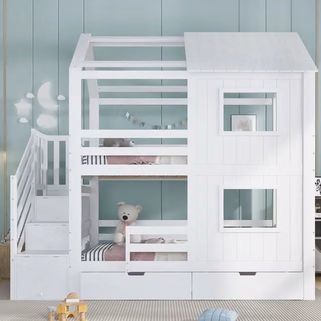 letto a castello in legno massiccio e mdf bianco 90x200 cm
