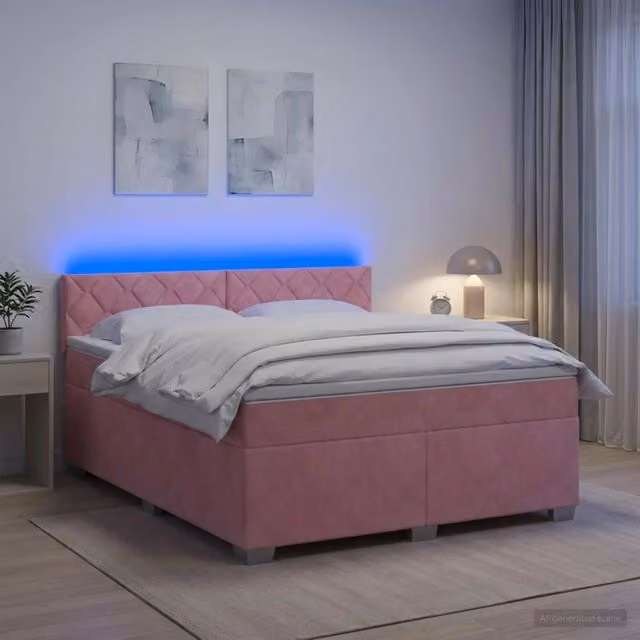 Letto con Box Spring, Materasso e LED Rosa 140 x 190 cm Velluto 3452185