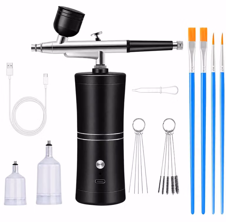 Aerografo portatile con compressore, kit completo con aerografo a doppia azione ricaricabile