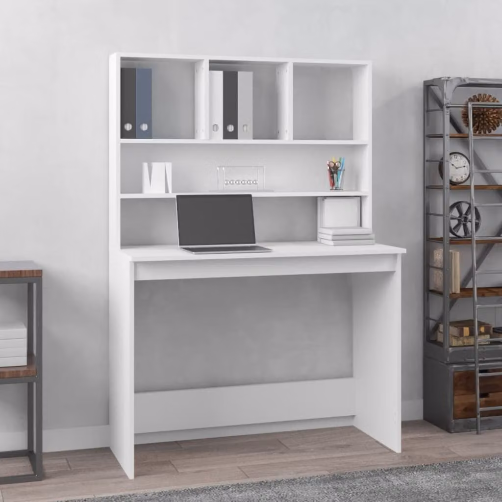 The Living Store Scrivania con ripiano bianco 102x45x148 cm materiale legno