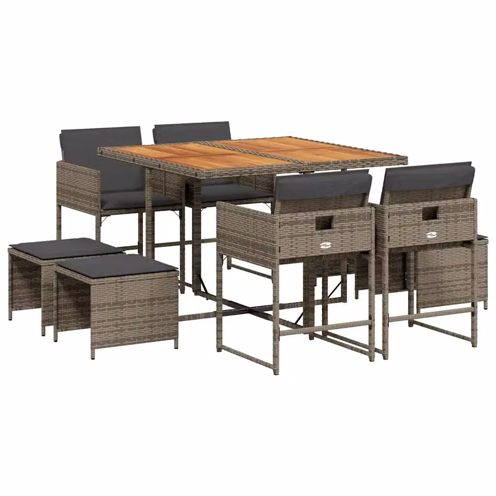 vidaXL Set da Pranzo da Giardino 9 pz in Polyrattan e Legno di Acacia Grigio e Marrone – 2