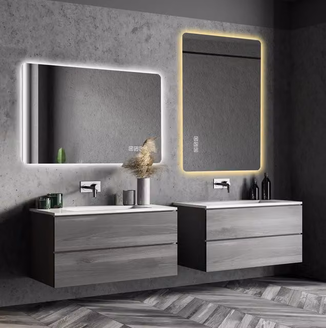 Specchio da bagno LED 60x100 cm in vetro e metallo argento, antiappannamento –