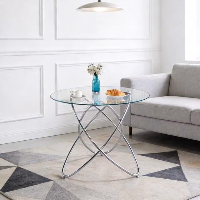 Tavolo da Pranzo con Piano in Vetro Temperato ¨C Xylo ¨C Gambe in Metallo Cromato, Design Moderno