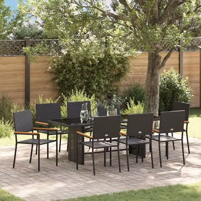 Set da Pranzo per Giardino 9 pz Nero polyrattan 3365427