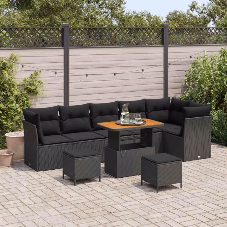 Maison Exclusive - Set da giardino composto da 9 pezzi, divano in rattan sintetico nero