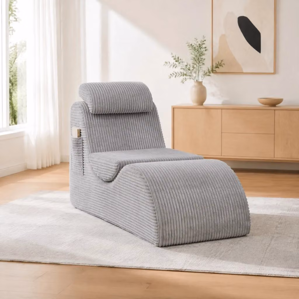 Poltrona Singola Ergonomica REDOM in Velluto a Coste Grigio con Braccioli L/P/H: 160 x 66 x 90 cm – 2