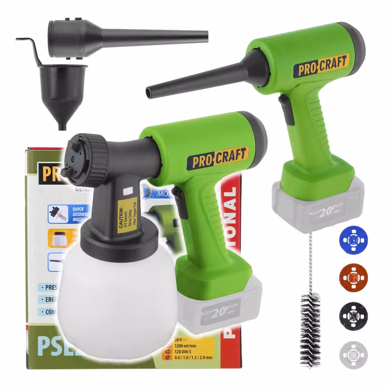 Pistola a spruzzo a batteria Procraft PSE22bb con funzione di soffiaggio (senza batteria e caricabatteria)