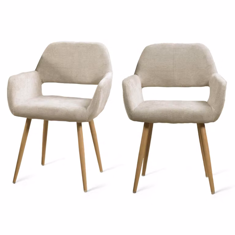 Meubles Cosy Set da 2 sedie da pranzo scandinave con braccioli in tessuto beige – CROMWELL