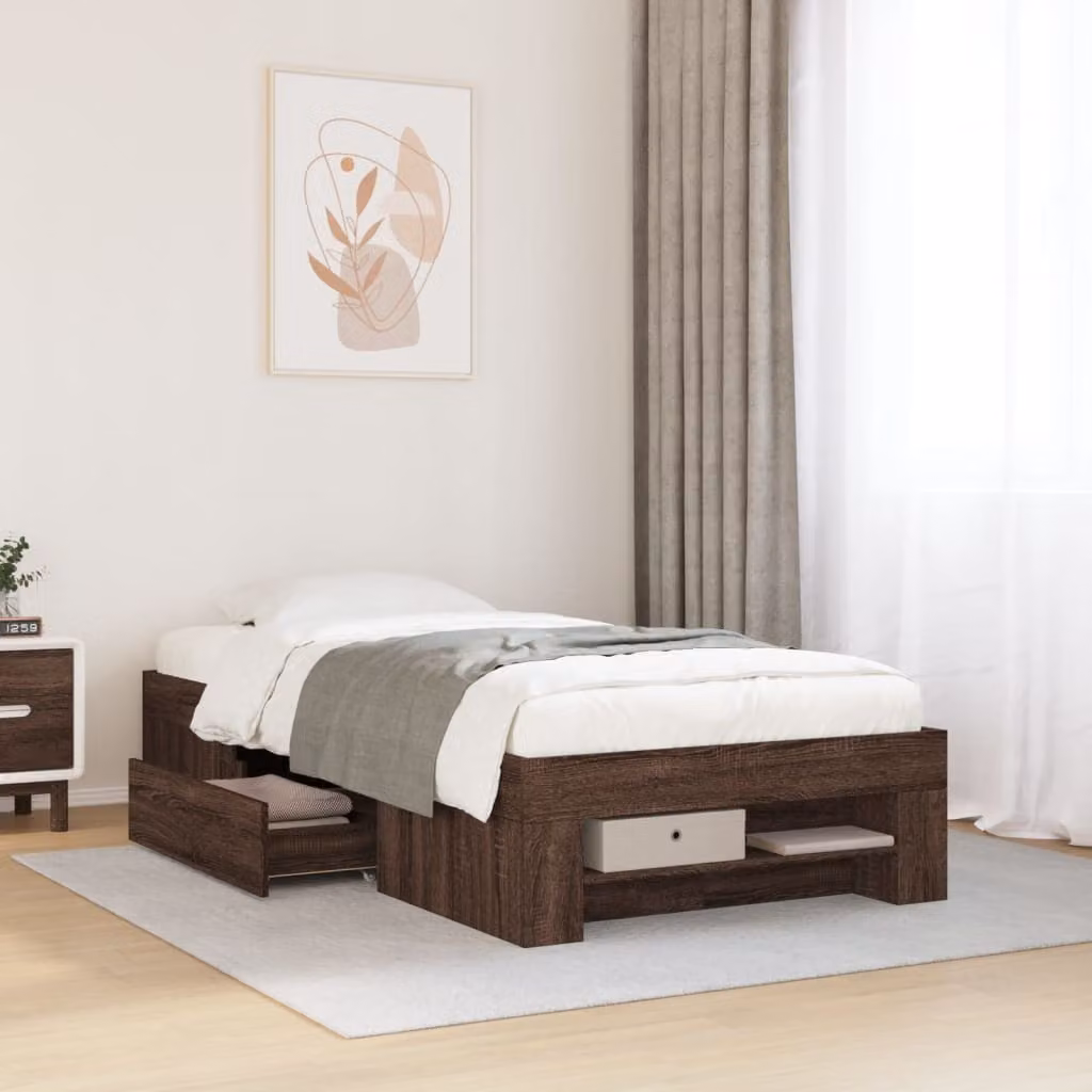 Giroletto vidaXL in truciolato e MDF con doghe piatte, colore rovere marrone, L: 193 cm, P: 78 cm, H: 33 cm