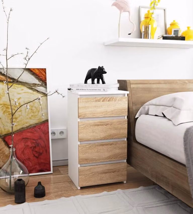 Comò con cassetti VALESTRA - bianco / rovere sonoma