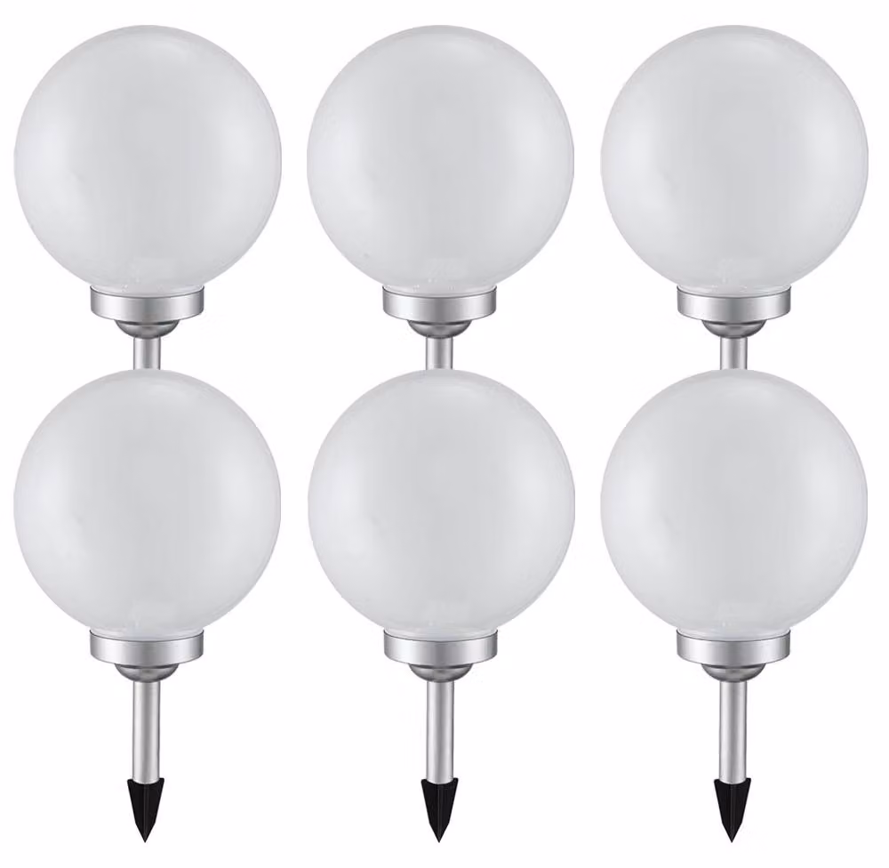 6x luce solare a LED, sfera bianca, DM 20 cm, H 62 cm