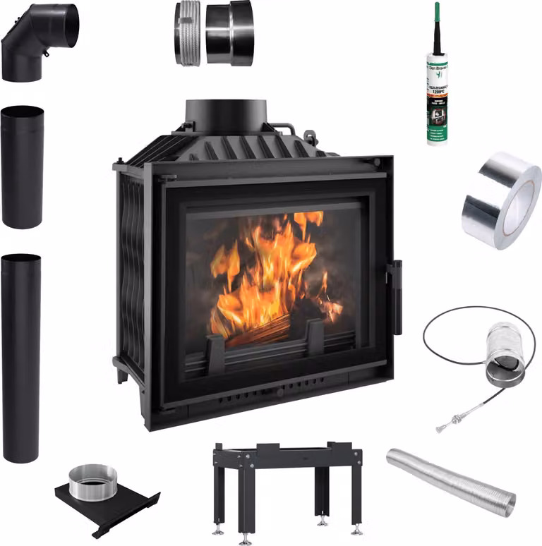 Inserto per caminetto in ghisa ANTEK DECO 10kW Kit di montaggio Ecoprojekt