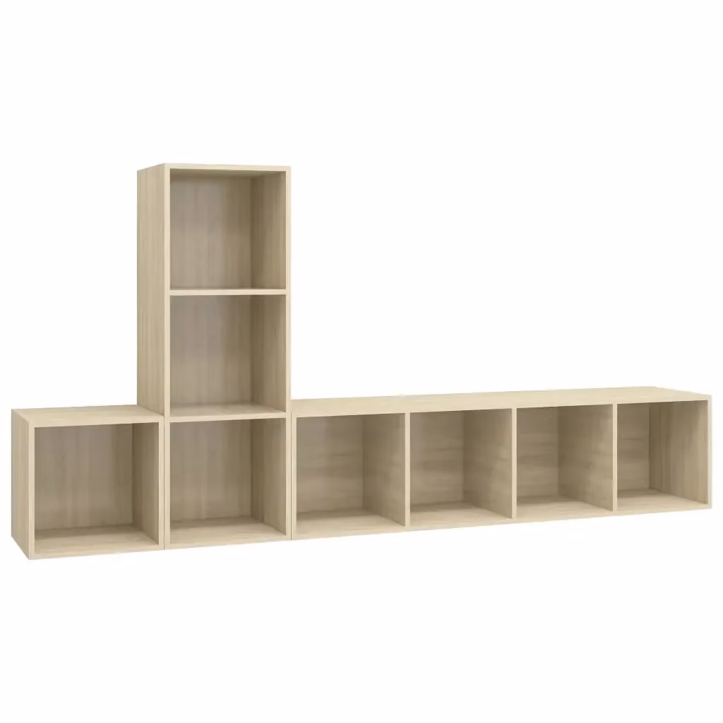 Set di mobili TV da soggiorno vidaXL in legno color rovere e beige, design minimalista a parete, 3 pezzi – 2