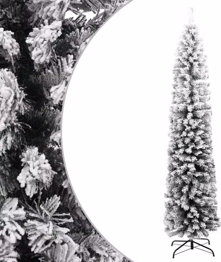The Living Store Albero di Natale Artificiale Slim con Neve Verde 210 cm PVC
