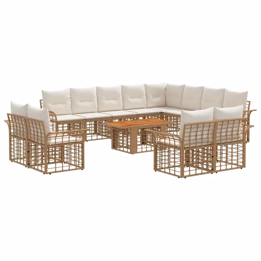 Set Divano da Giardino a L con Tavolino vidaXL, 13 Pezzi, Colore Bianco e Beige, in Polyrattan con Struttura in Acciaio e Cuscini Inclusi – 2