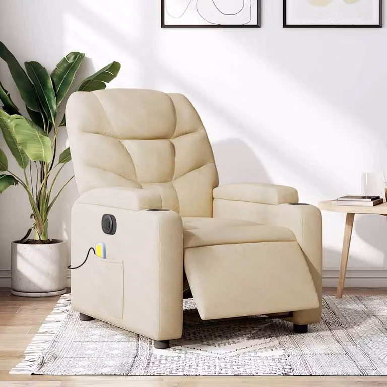 Poltrona Reclinabile Massaggiante Elettrica vidaXL in Tessuto Beige