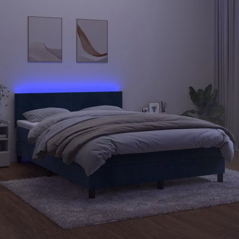 Maison Exclusive - Letto a Molle con Materasso e LED Blu Scuro 140x200 cm