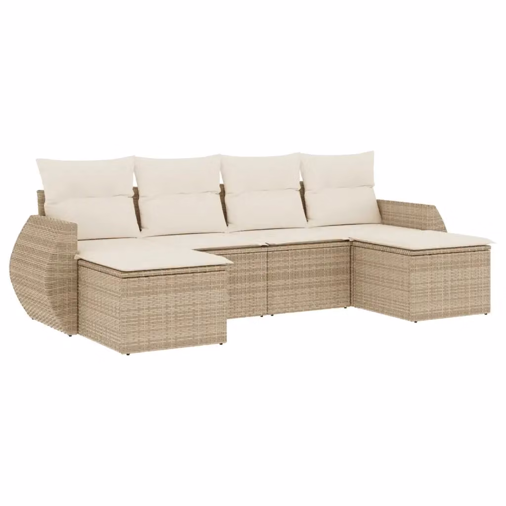 Set Divano da Giardino 6 pz vidaXL in Polyrattan con Cuscini Beige e Coperture Rimovibili – 2