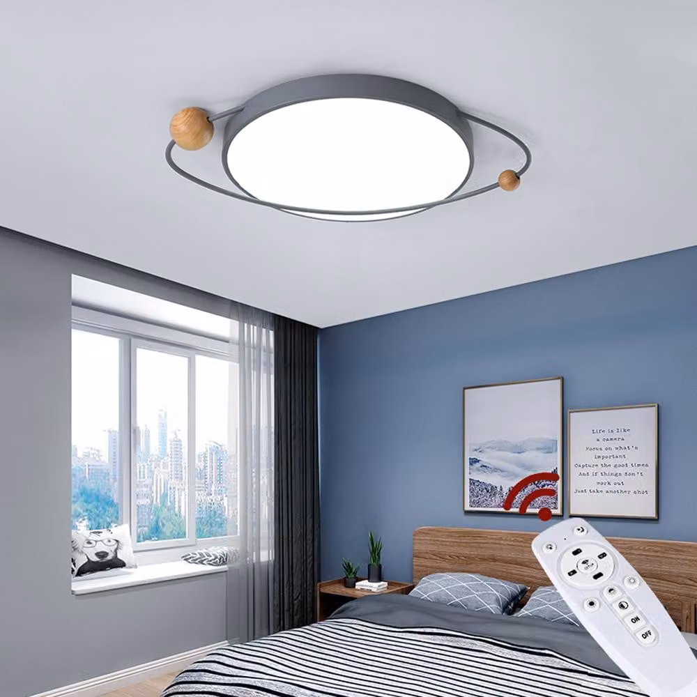 NEW XQ-302 Plafoniera LED grigio-verde con telecomando Colore della luce/luminosità regolabile Paralume in acrilico Struttura in metallo verniciato grigio-verde