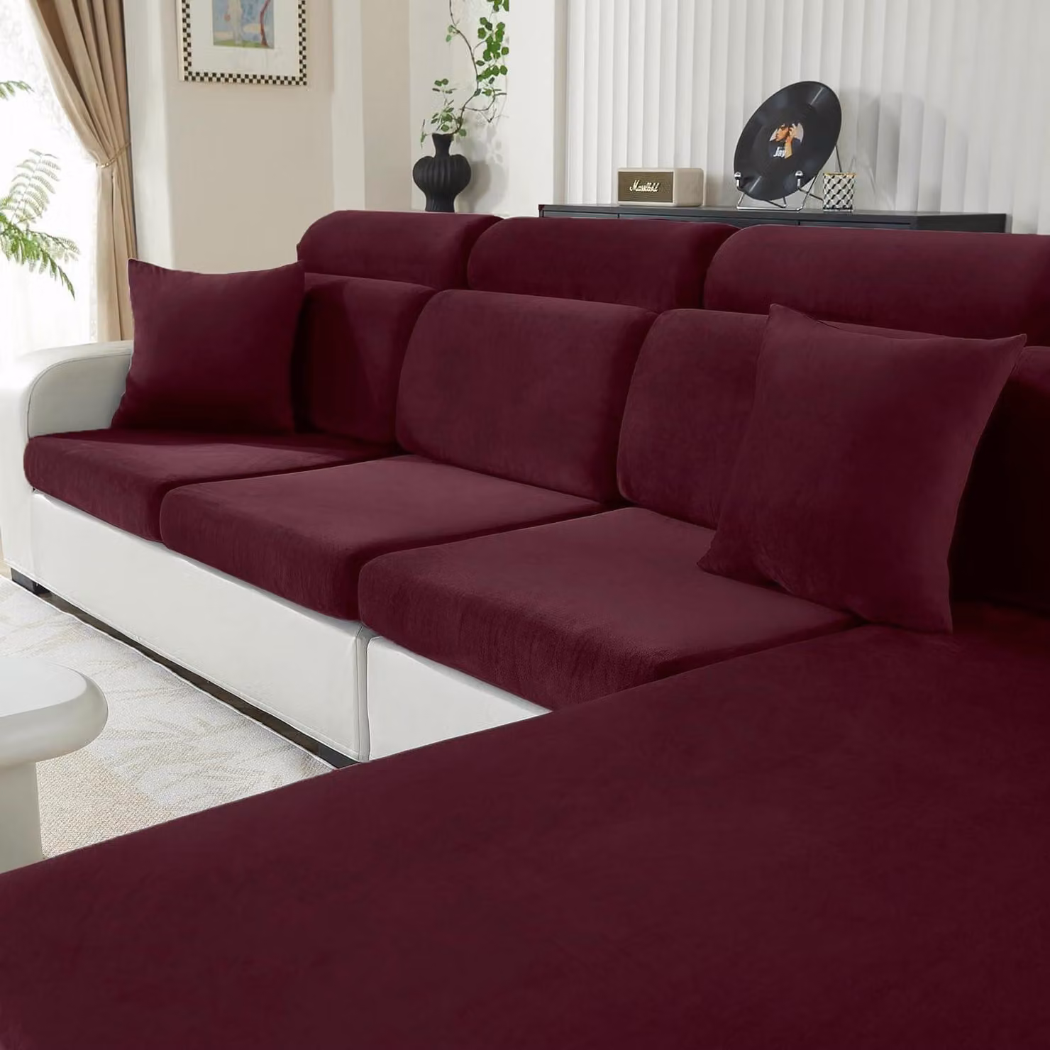 Copertura per cuscino da seduta in velluto, ideale per chaise-longue, elasticizzata, antiscivolo, lavabile, color borgogna