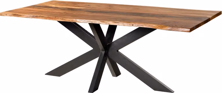 MASSIVMOEBEL24 | Tavolo da pranzo in legno di acacia e resina epossidica nera 200x100x74 laccato natur / gambe incrociate antracite matt EPOXY