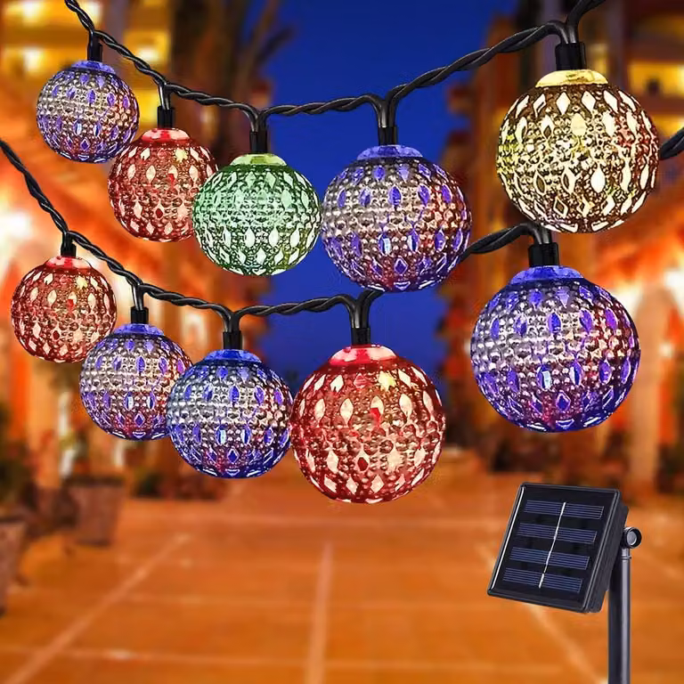 Catena luminosa a LED solare, 7 metri, 50 sfere, 8 modalità, impermeabile